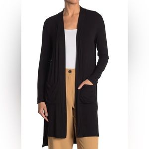 Catherine Malandrino Black Ribbed Knit Longline Cardigan Size Small XS & S.